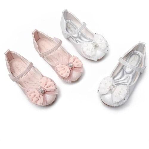 Girls princess shoes 2021 new pure color bow girl flat bottom sweet princess shoes outdoor soft sole comfortable casual shoes