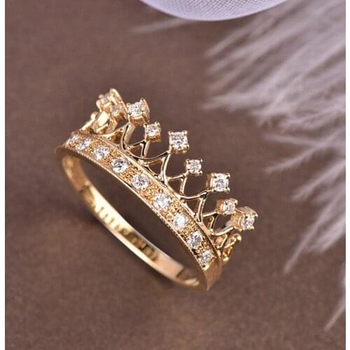 UBESTNICE Classic Pure 18k Yellow Gold AU750 Real Natural Diamond Crown Rings For Women Engagement Wedding Gift Fine Jewelry