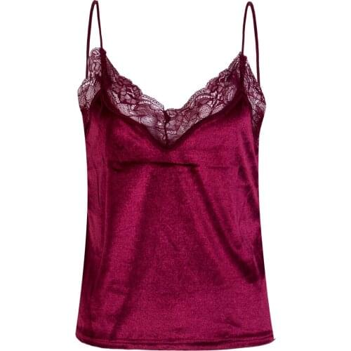 Women Ladies V Neck Slim Sleeveless Lace Velvet Vest Top Tank Blouse Camisole