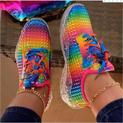 2020 New Women Shoes Rainbow Colors Sneaker Wedges Female Women Vulcanize Shoes Breathable Confort Casual Ladies Shoes