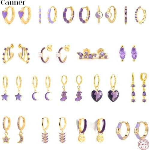 CANNER 925 Sterling Silver French Purple Drip Oil Geometric Hoop Earrings for Women Gold Silver Zircon Jewelry Accessories Gifts