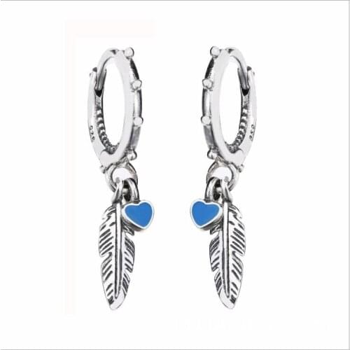 925 Sterling Silver Pan Earring Spiritual Feathers Stud Earrings For Women Wedding Party Gift Fashion Jewelry