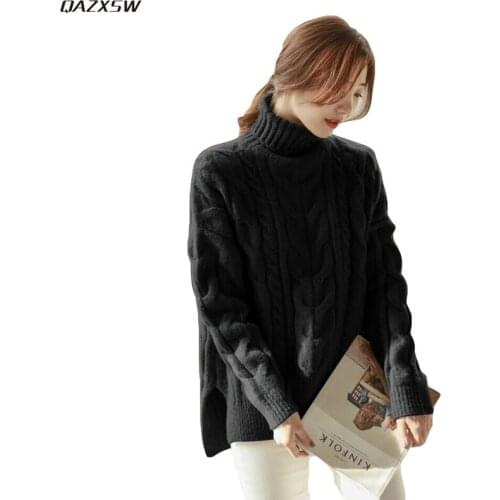 Women Turtleneck Ripped Sweater Loose Casual Spring Autumn Pullover Vintage Knit Tops Knitwear Coat Ladies Sueter Mujer AC141