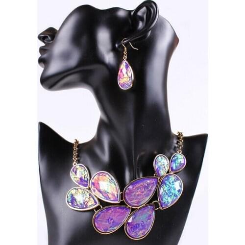 Fashion Water Drop Big Statement Necklace Women Earrings Wedding Jewelry Sets Collares Mujer