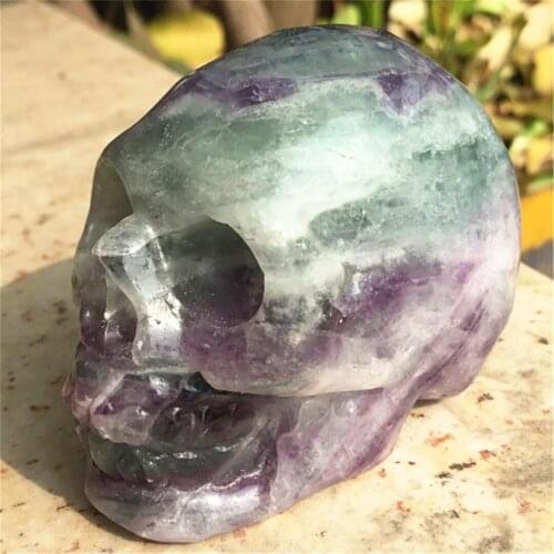 1pcs 2inch Natural Quartz Fluorite Handmade Skull Gemstone Carving Crystal Healing Reiki Home Decor Random delivery