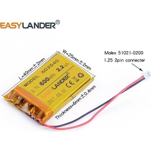 10pcs/Lot 602540 3.7V 600mAh Rechargeable li-Polymer Li-ion Battery For Mp3 Mp4 Mp5 DIY PAD DVD E-book bluetooth headset 622540