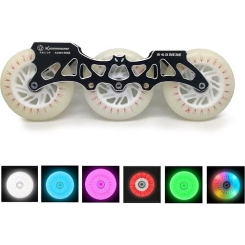 110mm LED speed skates wheel with 3X110mm 150mm 165mm 195mm Mount Multi-purpose 3 wheels roller skates base M7 CNC skating frame