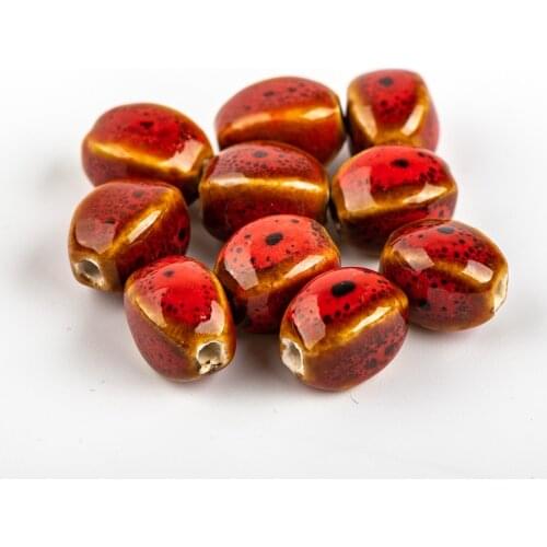 Red Ceramic DIY Beads Unique Shape Scattered Beads Colorfull glaze bead #A219B