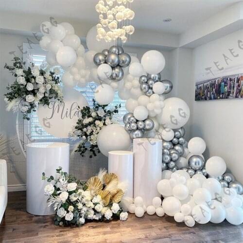 147Pcs White Chrome Metallic Silver Balloon Garland Arch Kit For Birthday Wedding Party Decoration Balloons Bride Baby Shower