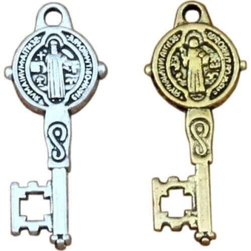 Saint Benedict Medal Cross Key Religious Charms Pendants 200Pcs/lot Fashion Jewelry DIY Fit Bracelets Necklace Earrings 9.5x24mm