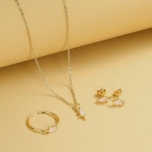 2021 New Exquisite And Simple Cats Eye Micro Pave Zircon Jewelry Set Necklace For Woman, Ring, Earring, Small Animal Shape