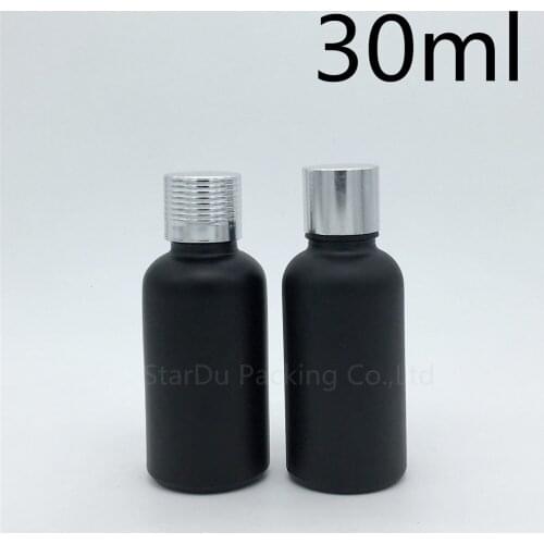 240pcs 30ML Black Frosted Glass Bottle Vials Essential Oil Bottle with silvery screw cap 30cc Perfume bottles