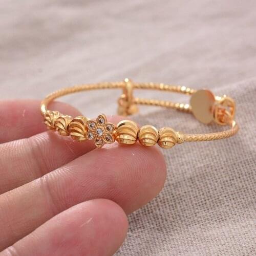 24K 1pcs Boys Girls Ethnic Gold Color Dubai Bangles Ethnic Luxury Bangles Bracelet Women Girl Bride Dubai Bangles Child jewelry