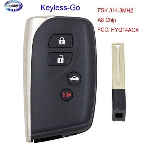 3+1 Button FSK 314.3MHz Keyless-Go Remote Key Board 271451-5290 A8 CHIP For Lexus Key FCC ID: HYQ14ACX / TOY12