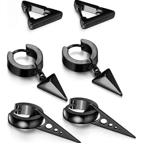 Classic Design triangle Stainless steel Earring sets For Women Girls Punk Geometric Pendant Stud Ear Jewelry 3 pairs