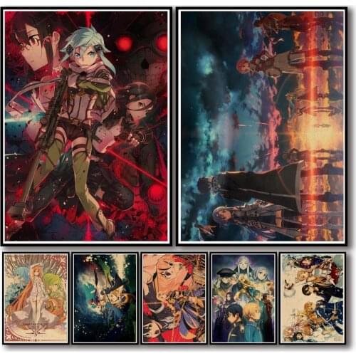 33 Designs Anime Sword Art Online Kraftpaper Poster Art Painting Abstract Fancy Wall Sticker for Coffee House Bar 1