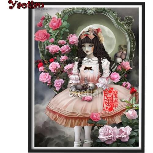 5D Diamond Painting Anime girl rose flower Full Drill Square Cross Stitch Diamond Embroidery Rhinestones Cartoon Art Handicraft