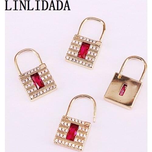 8Pairs red cz paved Lock open dangle drop earring for women Gold filled Cubic Zirconia lock charm earring jewelry