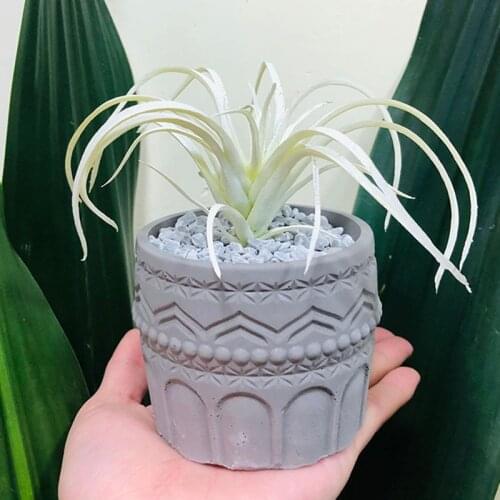 Concrete Flowerpot Silicone Mold Retro Pattern Art Design Fleshy Potted Plant Epoxy Flower Pot Mold