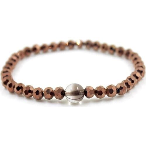 Brown Faced Beads Hematite Bracelet Crystal Round Beads Shiny Bracelet Handmade Party Jewelry Blingbling Bijoux for Her