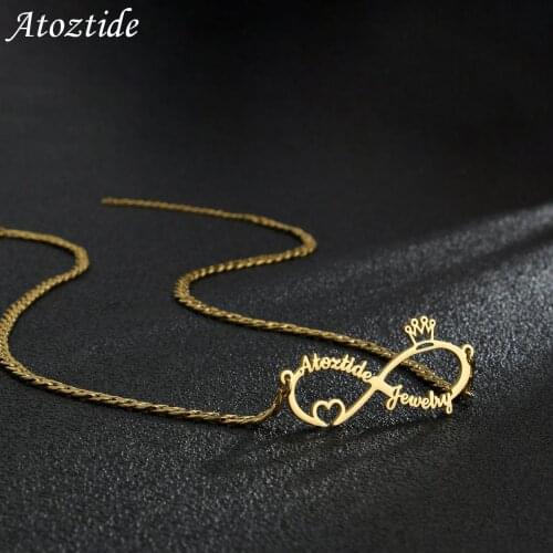 Atoztide Customize Name 8 Shape Necklace for Women Personalized Letter Gold Stainless Steel Choker Chain Jewelry Friend Gift