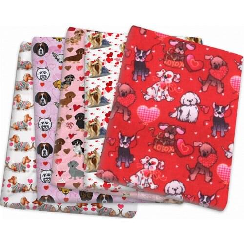 Valentines Day Heart Love Dog Polyester Cotton Fabric Tissue Sewing Quilting Needlework Material DIY Handmade,1Yc14477