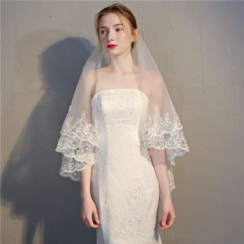 2019 Elegant Bridal Veil Lace Edge New Arrival 2 Layers Elbow Length Wedding Veils With Comb