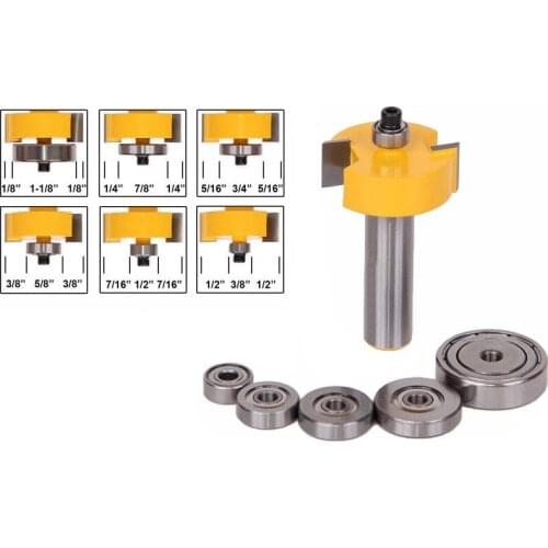 2PC 1/2 Shank 12mm Rabbet T Type Router Bit with 6 Adjustable Bearings Rabbeting Tenon Milling Cutter for Wood Woodworking 3020