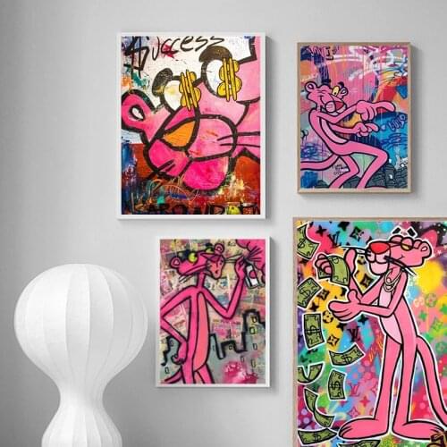 Graffiti Art Pink Panther Colourful Wall Art Canvas Painting Nordic Posters and Prints Wall Pictures for Living Home Decoration