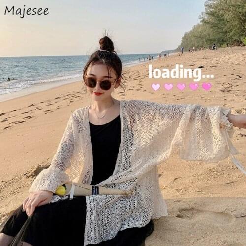 Cardigan Women Hollow Out Loose Summer Sun-proof Soft Beach Female Tender Simple Outdoor All-match College Vintage Leisure New