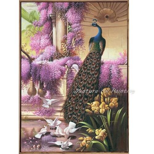 High Quality Cotton Printed Wall Art Oil Painting Modern Art Picture Peafowl Animal And Flower Paintings For Home Decoration