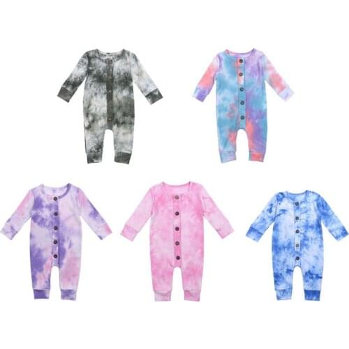 8 Colors New Hot Sale Infant Baby Tie-Dye Romper Ribbed Playsuit One-piece Gradient Round-Neck Long Sleeve Jumpsuit Outfit 0-24M