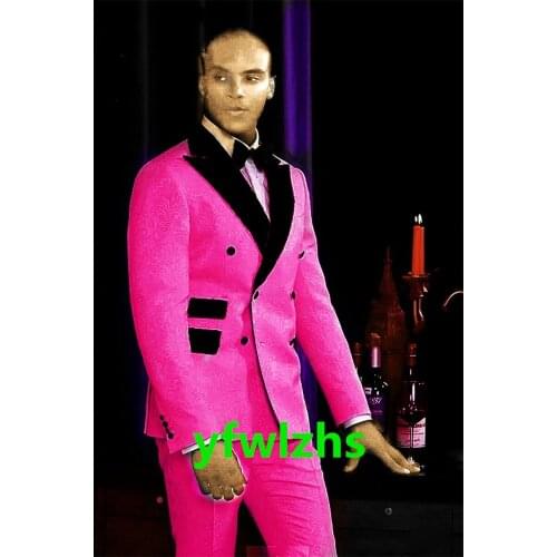 Handsome Embossing Groomsmen Double-Breasted Groom Tuxedos Wedding Dress Men Suits Blazer Prom Dinner (Jacket+Pants+Tie) K596