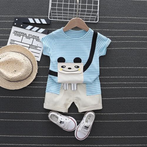 Summer 100% Cotton Childrens Clothing Sets Stripe Boys Clothes for Teens T Shirt+shorts Clothing for Boys Kids Baby Clothing