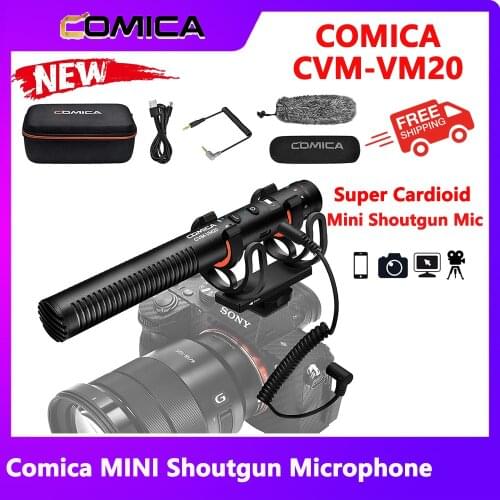 Comica CVM-VM20 Camera Shotgun Microphone with Rycote Shock Mount, Furry Deadcat, OLED Power Display, Super-Cardioid Directional