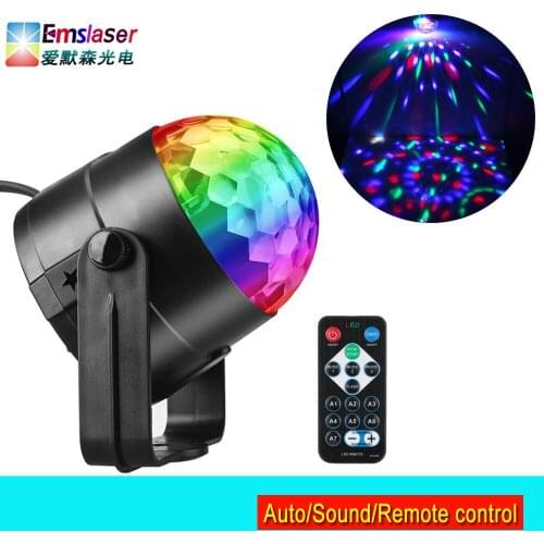 Mini Sound Activated LED Magic Ball Light 5W RGB Stage Light With Remote DJ Disco Light Ball For Christmas Wedding Party
