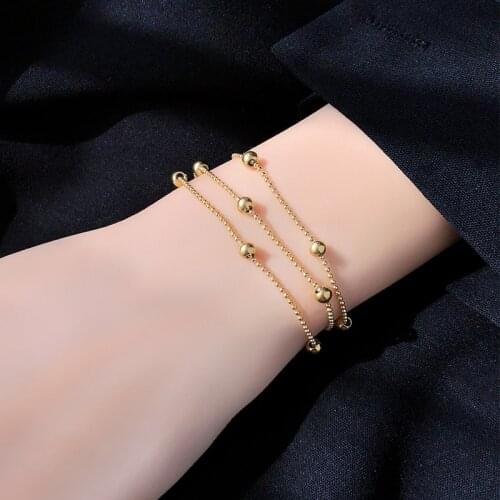 Fashionable Simple Stainless Steel Ball Beads Bracelet For Women Charm Strand Bracelet