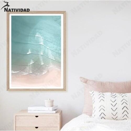 Pink Beach Wave Canvas Painting Art Wall Decoration Landscape Painting Print Poster Wall Sticker Bedroom Living Room Decoration