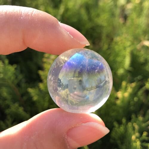 Natural Rainbow Aura Clear Quartz Mini Ball Healing Electroplating Crystal Sphere For Home Decoration