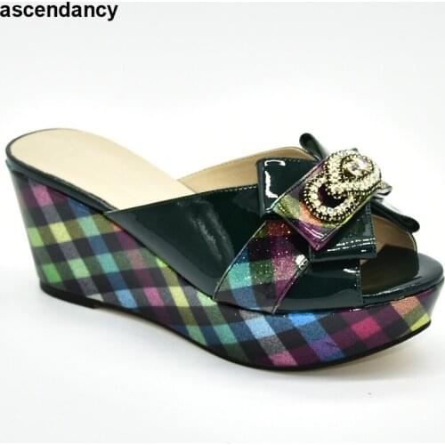 Latest Wedge Heel PU Sole Shoes Women with High Heels Italian Women Shoes with Rhinestone Sexy Heels Wedding Shoes Women Sandals