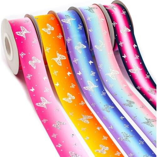 New Japan Butterfly Pattern Laser Silver Kimetsu No Yaiba background Grosgrain Ribbon Printed