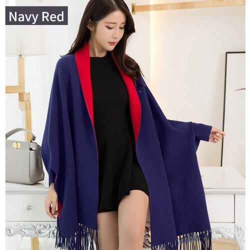 Autumn Black Women Ponchos With Sleeves Knitted Shawls Wraps With Tasse Thicken Women Capes Pashmina Stole Knitwear Scarf Femme