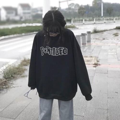 PONTIDEA letter Print Women Hoodie Cartoons Crewneck Clothes Vintage Loose Sweatshirt Street Hip Hop Hoody Womens Aesthetic худи