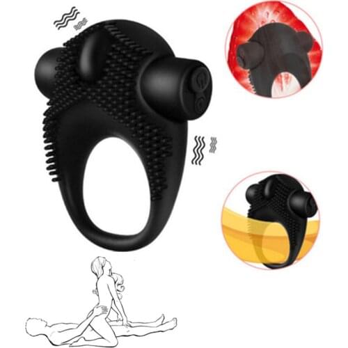 Silicone Penis Vibrating Ring Delay Ejaculation Bullet Vibrator Clitoris Massager Adult Sex Toys for Men Male Cock Silicone Ring