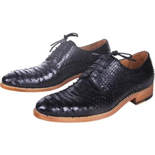 Hulangzhishi Private custom boa skin men dress shoes handmade snake leather shoes low heels lace-ups flat heels business shoes