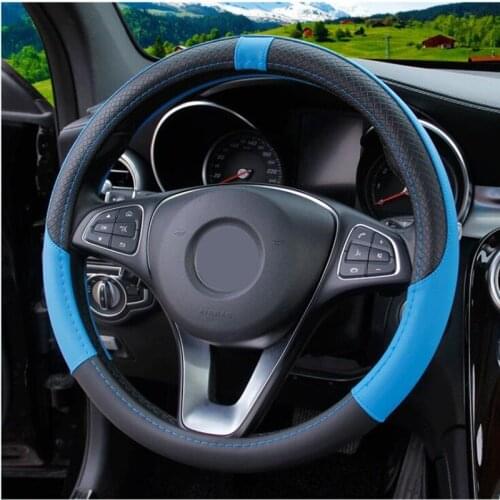 7 Color Sport Universal 38cm/15" Diameter PU Leather Auto Steering Wheel Covers Anti-Slip Case Auto Interior Decor