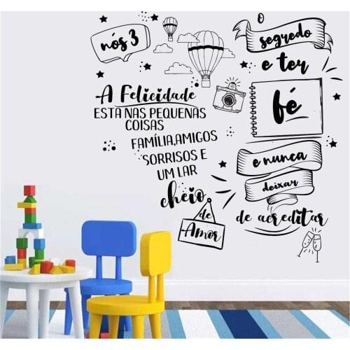 A Felicidade Está Nas Pequenas Coisas Portuguese Quote Vinyl Stickers Murals For Livingroom Home Decor Wall Decals Poster RU2144