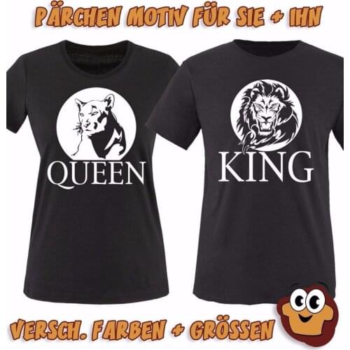 Women Cotton T Shirts 2019 New Arrival Short Sleeve O-Neck Sunlight T Shirt LION - KING QUEEN - Damen T-Shirt cheap T shirts