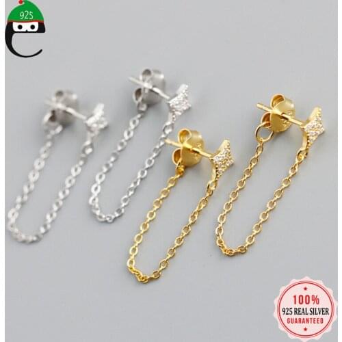 ElfoPlataSi 2021 New Real 925 Sterling Silver Fashion Sweet INS Chain CZ Stud Earring For Women Wedding Party Fine Jewelry DA242