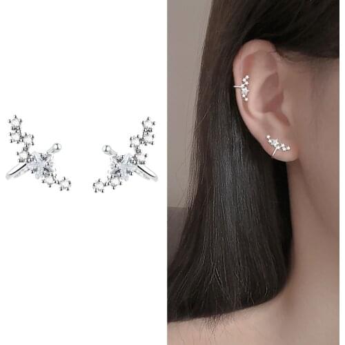 925 Sterling Silver Star Ear Cuff Earrings for Women Zircon Wrap Clip on Earrings Girl Trendy Jewelry